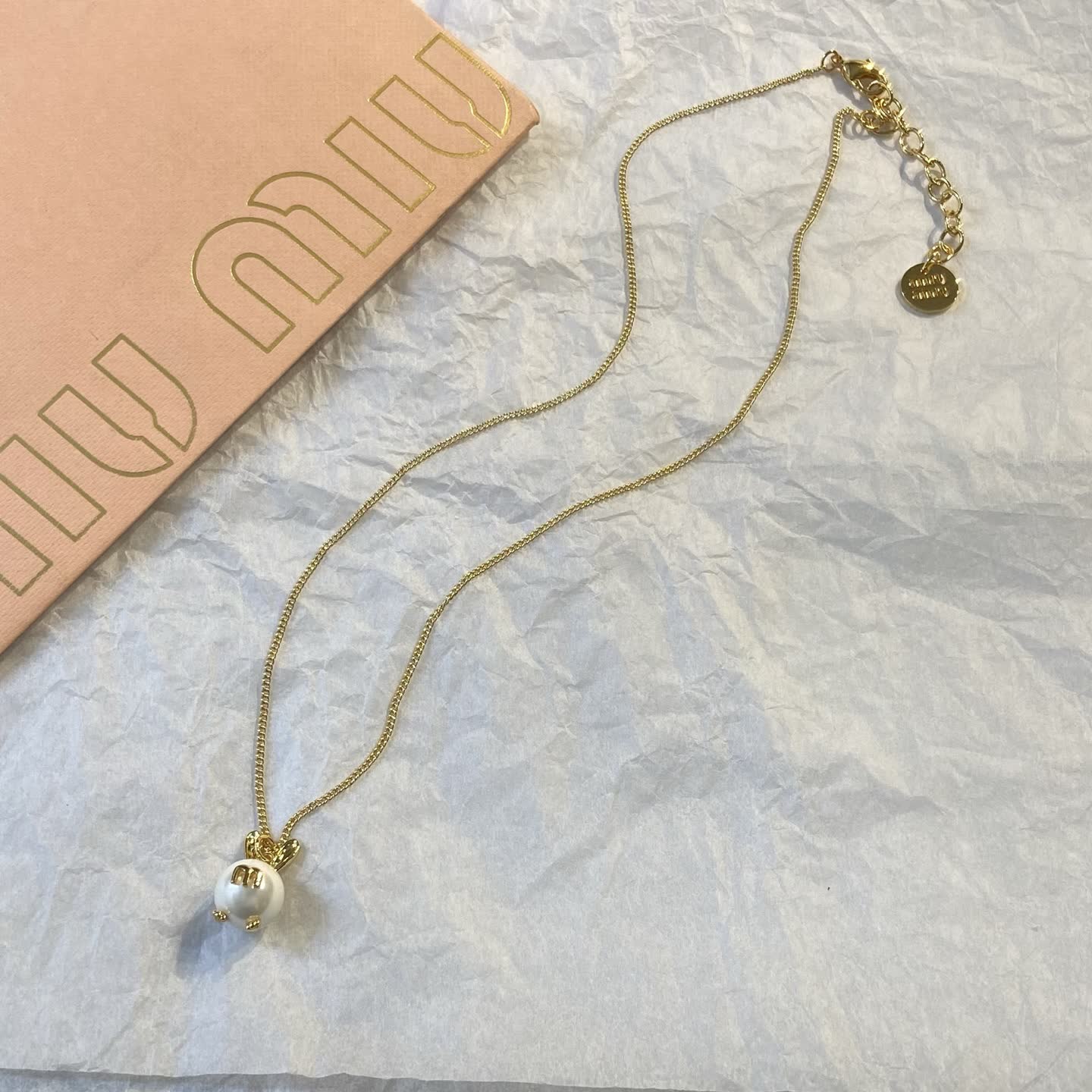 Miu Miu Gold Rabbit Pearl Necklace